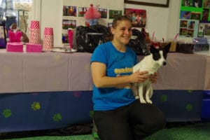 Angie Benacquisto with her all American dog "Sundae," 2017 12" AKC National Agility Champion