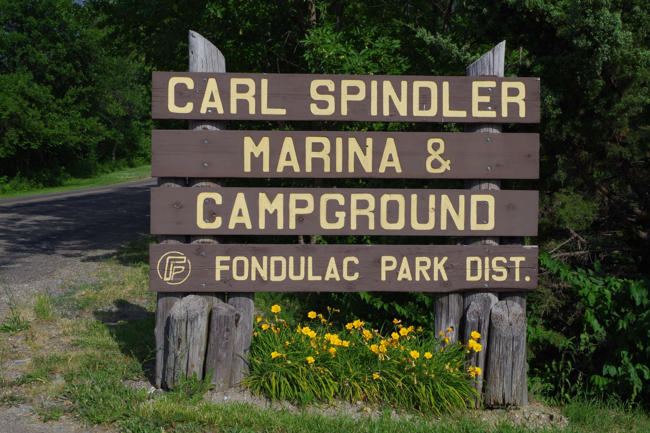 Roadsign sign for Carl Spindler Marina & Campground