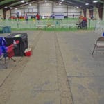 Floor with mats and dirt for crating at Yellowstone Dog Sports, Roberts MT