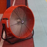 large red and round floor fan
