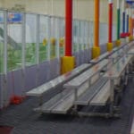 Aluminum bleachers, 3 rows wide, along outside of agility rings at Crown Sports, Eden MD