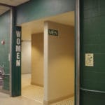 Entry doors to restrooms at MSU Livestock Pavilion, Lansing MI