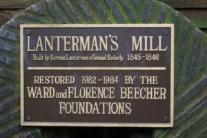 Memorial sign for Lanterman's Mill, built 1845-46, restored 1982-84