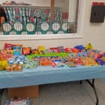 Table with numerous snacks for volunteer workers at oriole-dtc-halethorpe-md