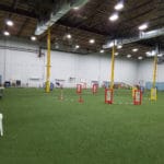Agility ring showing 3 poles at One side of agility ring at oriole-dtc-halethorpe-md