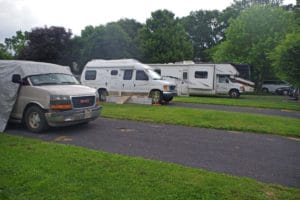 RV's parked on blacktop with grass all around each lot at Bella Vista Training Center, Lewisberry PA
