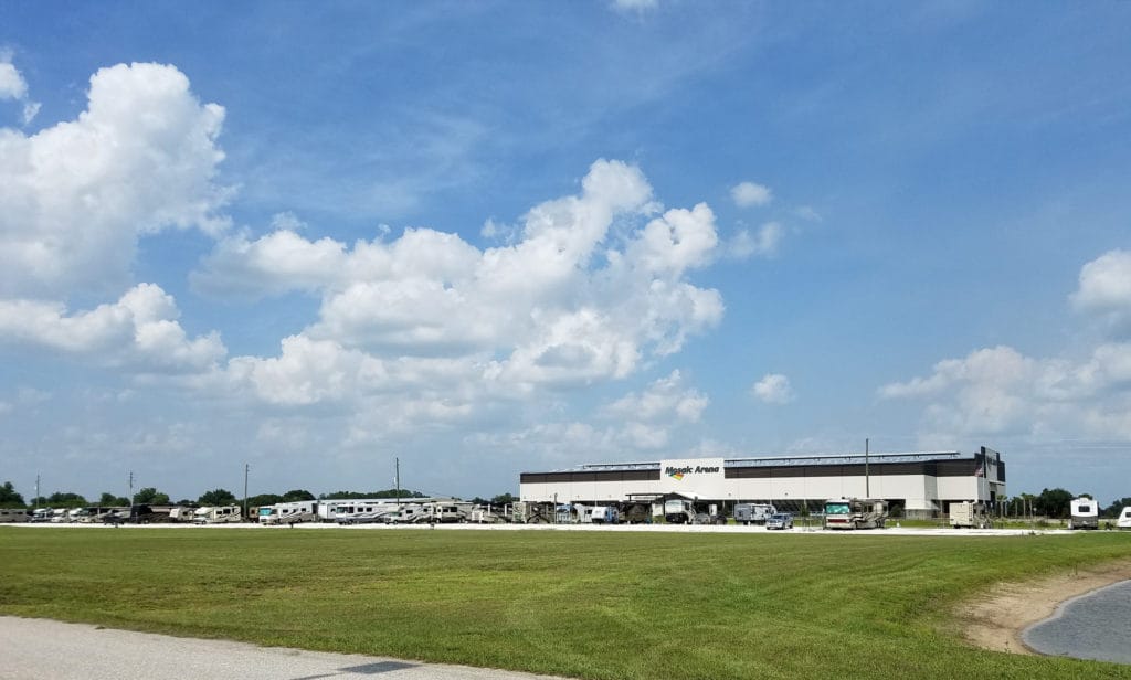 Mosaic Arena with numerous RVs parked around, on complex of Turner Agri-Civic Center in Arcadia FL