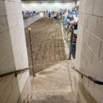 Small set of steps looking down into the livestock arena at Lane County Fairgrounds, Eugene OR