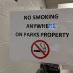 No smoking anywhere on parks property sign at Silver Street Park, New Albany IN