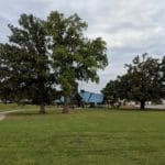 Public Park picnic shelter with roof and open walls at Silver Street Park, New Albany IN