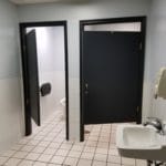 View inside of women's restroom handicapped and regular stall and sink Carroll Indoor Sports Center, Westminster MD