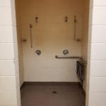 Shower in a restroom at Lane County Fairgrounds, Eugene OR