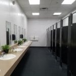 Restrooms, 6 stalls on right, 6 sinks on left, Nex Level Arena, Flemington NJ