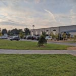 Exterior of large building nd parking area at Silver Street Park, New Albany IN