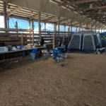Tents in barn with open sides at the Middle Tennessee State University Livestock Arena, Murfreesboro TN