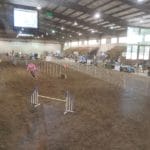 Agility course set up for FAST class, view from near the bonus part at Lane County Fairgrounds, Eugene OR