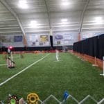 Right side of agility ring set up for a Jumpers with Weaves course at Nex Level Arena, Flemington NJ