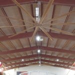 Large wooden ceiling fans to cool or circulate air at South St. Louis County Fairgrounds, Dirt Floor Arena, Proctor MN