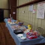 Various breakfast snacks available to trial workers on a table at South St. Louis County Fairgrounds, Dirt Floor Arena, Proctor MN