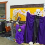 Spooky Fake Halloween Poodle figure next to dog crates National Equestrian Center, Lake St Louis MO