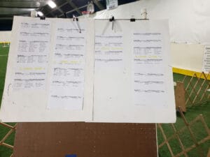 dog check-in board at agility ring