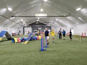 Workers set up ring at highest hope dog sports in grand blanc mi