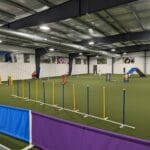 Weave poles in agility ring, Adventuretails, Fort Wayne IN